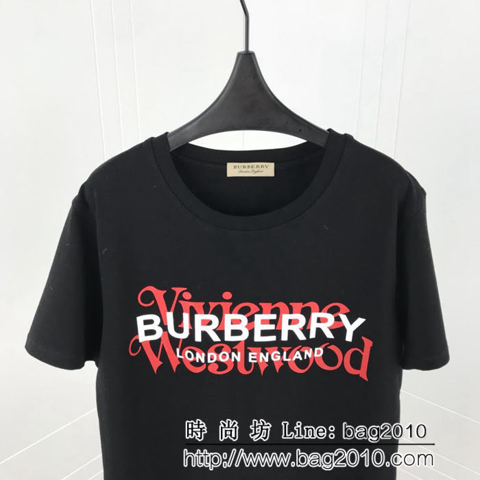 BURBERRY巴寶莉 聯名西太后限定款 19ss早春新款 黑紅疊加字母印花logo男款短袖  ydi1680